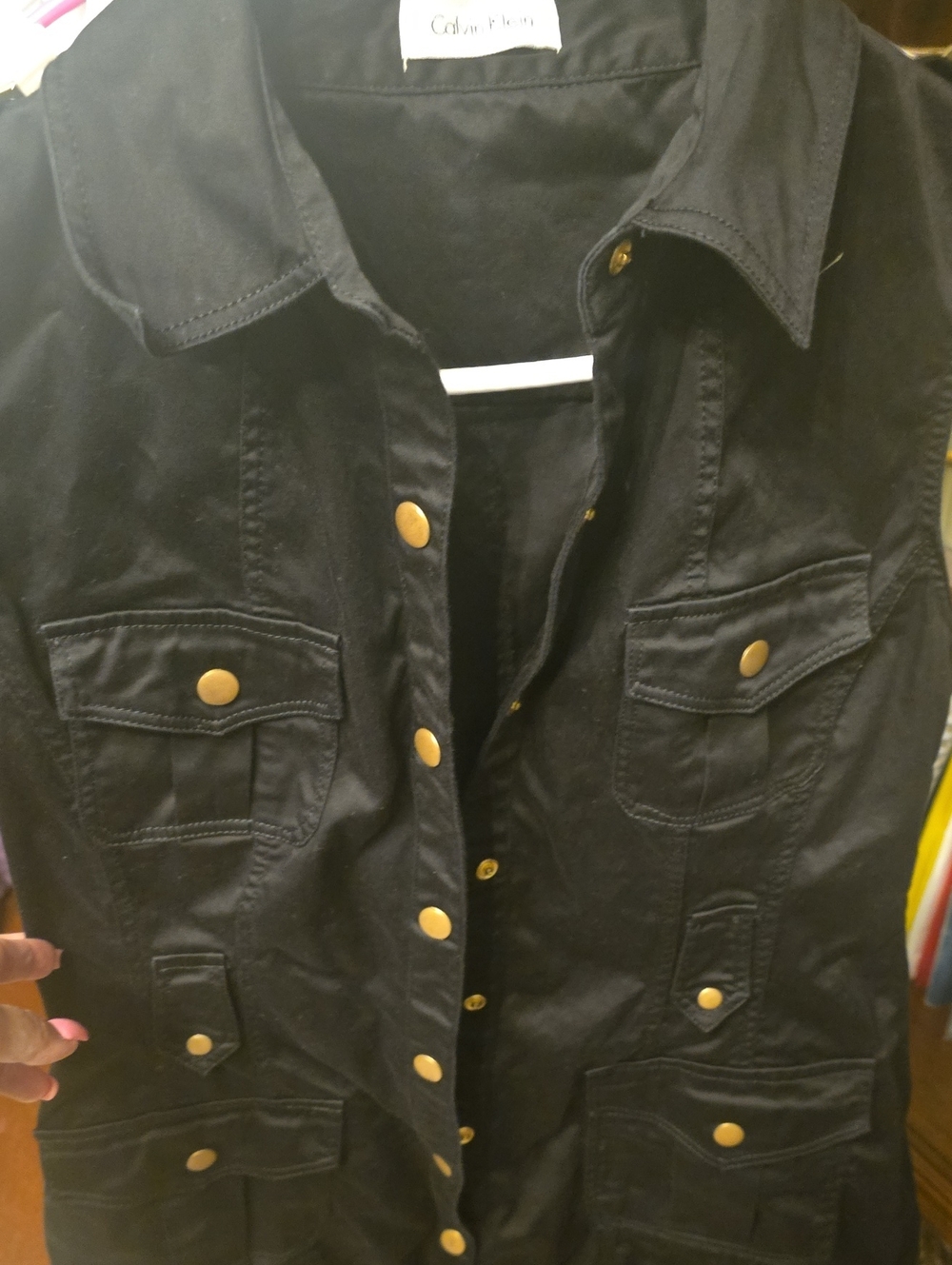 Calvin Klein Black Utility Dress with Gold-Tone Buttons